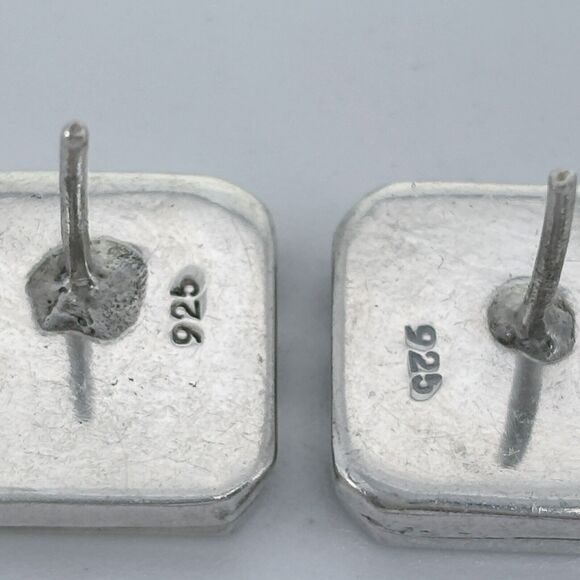 Vintage Sterling Silver 925 Striped Ridged Square Stud Earrings - Picture 3 of 5